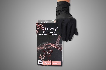  Перчатки нитриловые M текстурир. на пальцах BENOVY, черные 500/50 Медикосм