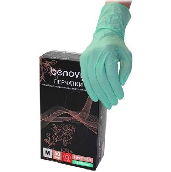 Перчатки нитриловые M текстурир. на пальцах BENOVY, зеленые 500/50 Медикосм