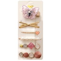 Набор заколок для волос "Розовый с бабочкой" 6шт/уп   LT-9090
