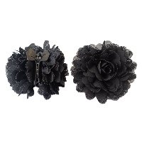 Заколка для волос "Крабик большой с тканевыми черными цветами  LT-№11