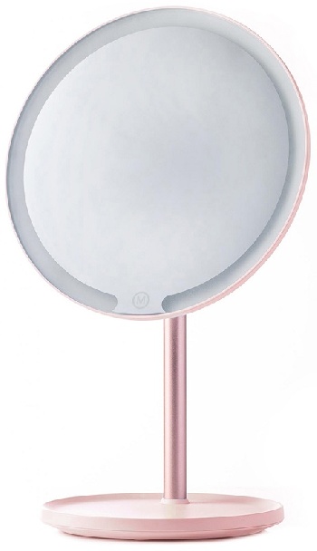 Зеркало настольное с подсветкой на подставке Розовое (круглое)
