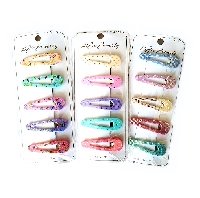 Заколка для волос "Клик-Клак" с серебристым рисунком цвета в ассор. 5шт/уп  LT-9352