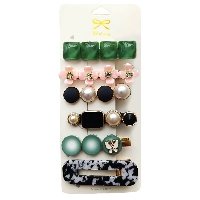 Набор заколок для волос "Бирюза с розовыми цветами" 6шт/уп   LT-9089