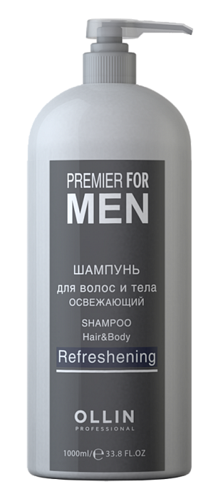 OLLIN PREMIER FOR MEN Шампунь для волос и тела освежающий 1000мл/Shampoo Hair&Body Refreshening