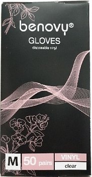 Перчатки виниловые BENOVY, M, прозрачные 500/50 Медикосм