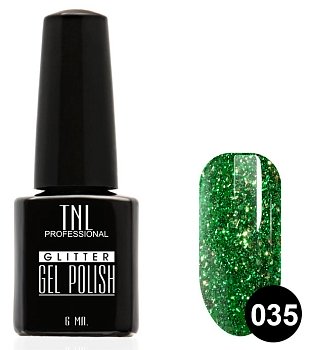 Гель-лак TNL - Glitter" №35 - Зеленый с крупным шиммером (10 мл.)