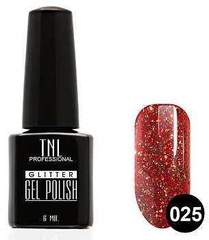 Гель-лак TNL - Glitter" №25 - Красный апельсин (10 мл.)